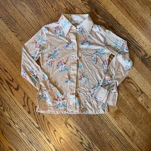 Vintage Stretch Nylon Floral Button-Up Blouse - Size M